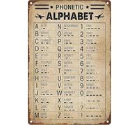 PIUHRKLEVD Phonetic Alphabet Metal Sign Retro Pilot Code Alpha Bravo Charlie Vintage Tin Wall-Art for Man Cave Hangar Office Decor 8 X 12 inch