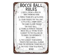 PIUHRKLEVD Retro Bocce Court Sign Vintage Metal Tin with Game Rules and Scoring Wall-Art for Patio Backyard or Deck 8 X 12 inch