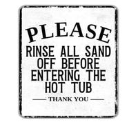 PIUHRKLEVD Rinse Sand Off Before Tub Metal Tin Sign Pool Rule Spa Etiquette Wall Hanging Decor 8 X 12 inch