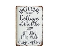 PIUHRKLEVD Rustic Welcome to Our Lake Cottage Sign Vintage Tin Summer Porch Metal Wall-Art for Cabin 8 X 12 inch