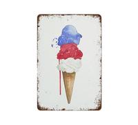 PIUHRKLEVD Stars and Stripes Ice Cream Cone Sign Vintage Retro Tin Metal For Patriotic Summer Party Porch Patio Wall Decor 8 X 12 inch