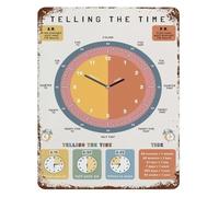 PIUHRKLEVD Telling Time for Metal Sign Vintage Learning Clock Tin Poster Educational Wall Decor for Playroom Classroom 8 X 12 inch