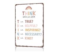 PIUHRKLEVD THINK Before Speaking Aluminum Sign Retro Classroom Rules Poster For Teacher Desk School Library Childrens Room Home Decor 8 X 12 inch