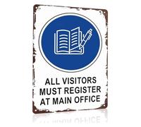 PIUHRKLEVD Vintage Funny All Visitors Must Register Metal Tin Sign for Office Lobby Reception Warehouse Security 8 X 12 in