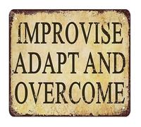 PIUHRKLEVD Vintage Survival Quote Sign Improvise Adapt Overcome Rustic Metal Tin Plaque Wall Decor for Man Cave Office Bar Gym 8 X 12 in