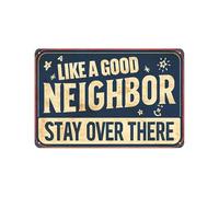 PIUHRKLEVD Vintage Tin Sign Funny Boundary Humor Stay Over There for Neighbors Garden Fence Rustic Outdoor Wall-Art Decor 8 X 12 in