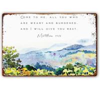 PIUHRKLEVD Weary Come To Me Tin Sign Retro Religious Decor 8 X 12 in