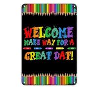 PIUHRKLEVD Welcome Back to School Sign Boho Rustic Metal Tin for Classroom Decor First Day Teacher Colorful Design 8 X 12 in