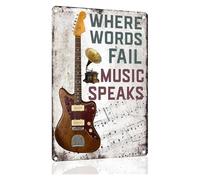 PIUHRKLEVD Where Words Fail Metal Tin Sign Vintage Music Speaks Guitar Quote for Bar Pub and Home Studio Decor 8 X 12 inch