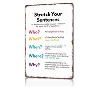 PIUHRKLEVD Writing Skills 5 Ws Poster Tin Sign 8x12 Inch