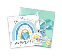 PIujsym Juego de regalo para escolarización para niño con llavero para niño escolar, tarjeta de regalo para bolsa escolar, amuleto de la suerte, regalo para el comienzo del colegio, color azul