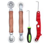 Piuluvor® 4 Piezas Kits de Reemplazo de Mosquiteras Herramientas para Retractor, Extractor de Herramientas, Doble Rueda con Mango de Madera, Rodillo Estriado, Rodillo de Sellado de Ventanas