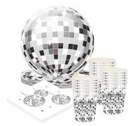 PIUMOJ Vajilla de fiesta Discoteca,Juego de vajilla Discoteca,Disco Party Vajilla,Platos,Tazas,Servilletas,70 Años 80 Años 90 Años Suministros de fiesta de Cumpleaños,Discoteca Decoración,20Invitados