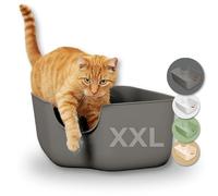 PiuPet Arenero Moderno y Grande para Gatos - Caja de Arena con Paredes Altas - Areneros Abiertos (Gris)