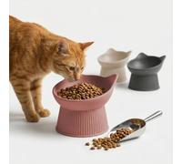 PiuPet® Comedero Elevado para Gatos con inclinación 15° I Comedero ergonómico para Comida húmeda y Seca I Apto para Bigotes I Antideslizante I Apto para lavavajillas I Anti vómitos (Rosa)