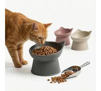 PiuPet® Comedero Elevado para Gatos con inclinación 15° I Comedero ergonómico para Comida húmeda y Seca I Apto para Bigotes I Antideslizante I Apto para lavavajillas I Anti vómitos (Gris)