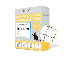 PiuPet® Red para Gatos Reforzada I 8x3m I Negro I para balcón, terraza y Ventana I Incluye Set de fijación | Red para Gatos terraza | Malla Protectora Balcon | Redes para Gatos para Ventanas