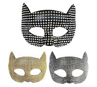 PIUpiuLIANG 3pcs máscara de Mascarada de dhinestone, Negro, Dorado y Plata Gato Brillante Mascarada de mascarilla Accesorios para la Fiesta de Disfraces para Mujeres