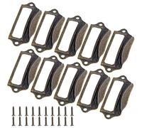 Piutouyar - Juego de 10 tiradores de bronce antiguo de 2.75 x 1.25 pulgadas, marcos de etiquetas para archivos, tiradores para muebles, armarios, cajones