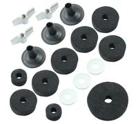 Piutouyar Juego de 18 accesorios de repuesto para platillos negros, fieltros de soporte para platillos de fieltro Hi-Hat Cup Felt Hi-Hat con mangas de platillo con base, tuercas de ala, arandela de