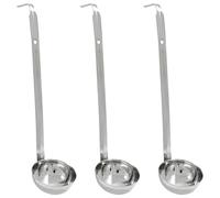 Piutouyar Juego de 3 cucharones de sopa de 3 onzas, cucharón de acero inoxidable con asas largas de gancho, accesorios de cucharón de cocina para cocinar sopa, salsas y guisos