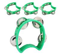 Piutouyar Paquete de 4 panderetas de plástico, medio círculo verde con 4 cascabeles, mini instrumento de percusión de mano para escuela, fiesta, banda