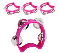 Piutouyar Paquete de 4 panderetas de plástico, pandereta rosa de medio círculo con 4 cascabeles mini pandereta de mano para escuela, fiesta, banda