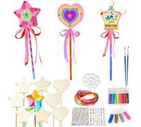 PIWOSGOL 12 Piezas Kit Manualidades Niñas de Madera de Bricolaje para Niños Varitas Mágicas de Hadas Varitas Princesa Juguete Creativo con Herramientas de Pintura Regalos para Niños 3 4 5 6 7 Años