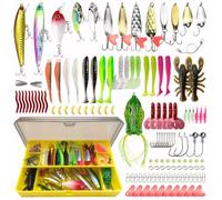 PIWOSGOL 131 Piezas Kit de Pesca Completo, Señuelos de Pesca, Cucharillas de Trucha, Caja de Aparejos Incluyendo Spinners, Rapalas, Gusano, Cucharas, Etc