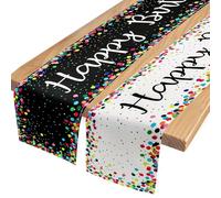 PIWOSGOL 2 Piezas de Caminos de Mesa para cumpleaños, Caminos de Mesa Coloridos, Mantel de Lino Feliz Cumpleaños, decoración de Mesa para Fiestas de cumpleaños de niños, niñas y niños, 180 x 33 cm