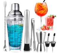 PIWOSGOL 7 Piezas Juego de Coctelera de Vidrio, 400ml Kit de Barman, Set de Coctelera para Cócteles, Cocktail Kit Profesional, Coctelería Kit con Doble Jigger, Juego de Barman para Hogar, Bar, Fiesta