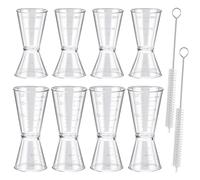 PIWOSGOL 8 Pcs Cocktail Jigger Vaso Doble, 10ml 20ml 40ml Vaso Medidor Cocktail de Plástico, Vaso Medidor para Cócteles, Jigger de Cóctel con 2 Pcs Cepillo de Limpieza Corto (Transparente)