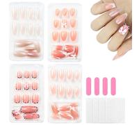 PIWOSGOL 96 Piezas Uñas Postizas 4 estilos Press on Nails Uñas de cobertura total con Pegamento Gelatina 12 tamaños para Mujeres y Niñas