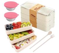 PIWOSGOL Bento Box con 3 piezas Compartimentos,Fiambrera Comida con Cubiertos Sin BPA para Microondas a Prueba de Fugas,Lunch Box Infantil con 2 Recipientes para Adultos,Niños,Escuela,Picnic,Viajes