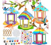 PIWOSGOL Casa de Pájaros Kits para Niños, 4 Pcs DIY Casas de Pájaros de Madera para Pintar y Manualidades, Construcción de Casa de Pájaros Bricolaje con Herramientas de Pintura, Creativo Regalo Niños