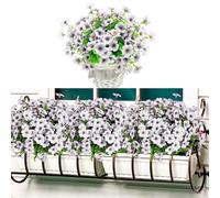 PIWOSGOL Flores Artificiales para Exteriores, 6 Paquetes Flores Artificiales Seda Petunia, Arbustos Artificiales Resistentes a los Rayos UV para Exterior para Jardín Porche Balcón Patio (Blanco)