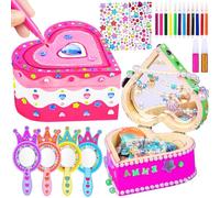PIWOSGOL Kit de Espejo en Madera DIY, 22 Piezas Caja de Corazon Infantil para Pintar de Bricolaje, Princesa Espejo Manualidades para Ninos, Creativo Cumpleaños Regalo para Niños 5 6 7 8 9 10 11 Años