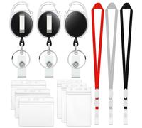 PIWOSGOL Llavero portatarjetas de identificación, 3 unidades, llavero retráctil, con 6 portatarjetas de identificación transparentes, para tarjetas de identificación, tarjetero, tarjetas de llave