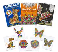 PIWOSGOL Set De 3 Libros Para Colorear Para Adultos, Encuadernación En Espiral, 60 Diseños: Mandalas, Animales y Mariposas, Libro De Colorear Antiestrés y Relajante