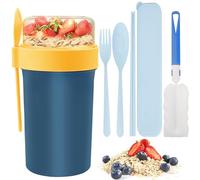 PIWOSGOL Taza para Cereales para Llevar 760ML+230ML, Porta Yogurt y Cereales, Taza de Muesli con Cuchara y Tapa, Vasos para Yogur SIN BPA, Taza de Yogur para Fruta Yogur Snacks Sopas Nuez (Azul)