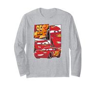 Pixar Cars Lightning McQueen Grid Manga Larga, Unisex para adultos, Gris Jaspeado, S