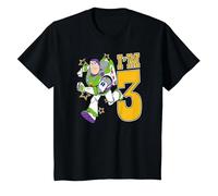Pixar Toy Story Birthday Buzz I'm 3 Camiseta, Niños, Negro, 10 años