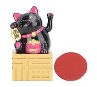 PIXAXOHH Estatua de gato de la suerte, brazo ondulante, energía solar, fortuna, beckoning, Feng Shui chino, decoración de escritorio, 4 pulgadas (negro)