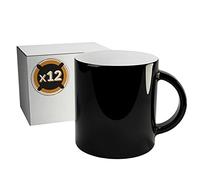 PixColor - 12 tazas mágicas de sublimación de cerámica | Color negro brillo | Cambian de color con el calor | Caja individual | 350ml de capacidad (11oz) | Categoría AAA | Compatible con Cricut