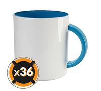 PixColor - 36 Tazas de sublimación de cerámica blanca con interior de color azul claro | 350 ml de capacidad (11 oz) | Categoría AAA | Aptas para microondas y lavavajillas | Compatibles con Cricut
