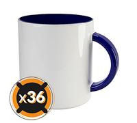 PixColor - 36 Tazas de sublimación de cerámica blanca con interior de color azul marino | 350 ml (11 oz) | AAA | Aptas para microondas y lavavajillas | Cricut