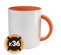 PixColor - 36 Tazas de sublimación de cerámica blanca con interior de color naranja | 350 ml de capacidad (11 oz) | AAA | Aptas para microondas y lavavajillas | Cricut
