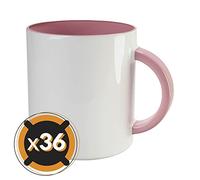 PixColor - 36 Tazas de sublimación de cerámica blanca con interior de color rosa | 350 ml de capacidad (11 oz) | Categoría AAA | Aptas para microondas y lavavajillas | Compatibles con Cricut