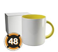 PixColor - 48 tazas de sublimación blancas con interior de color amarillo | Caja individual neutra | 350ml (11oz) | Categoría AAA | Aptas para microondas y lavavajillas | Cricut