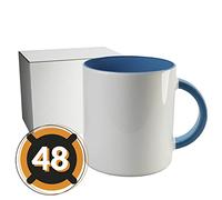PixColor - 48 tazas de sublimación blancas con interior de color azul claro | Caja individual neutra | 350ml (11oz) | Categoría AAA | Aptas para microondas y lavavajillas | Cricut